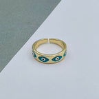 Evil Eye White Gold Copper Enamel Adjustable Band Ring For Women Bulk