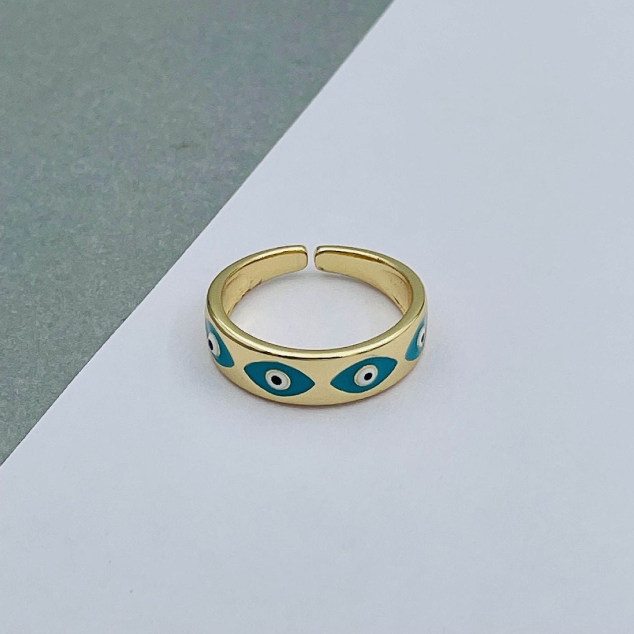 Evil Eye White Gold Copper Enamel Adjustable Band Ring For Women Bulk