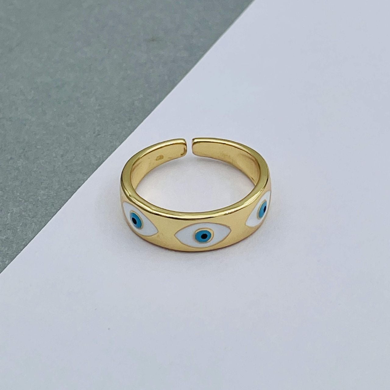 Evil Eye White Gold Copper Enamel Adjustable Band Ring For Women Bulk Main image
