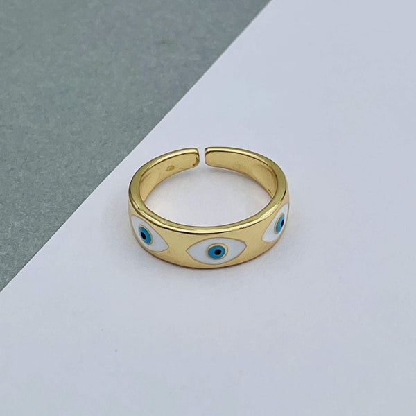 Evil Eye White Gold Copper Enamel Adjustable Band Ring For Women Bulk Main image