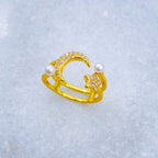 Sun Moon Star Pearl American Diamond Gold Adjustable Ring Women Bulk