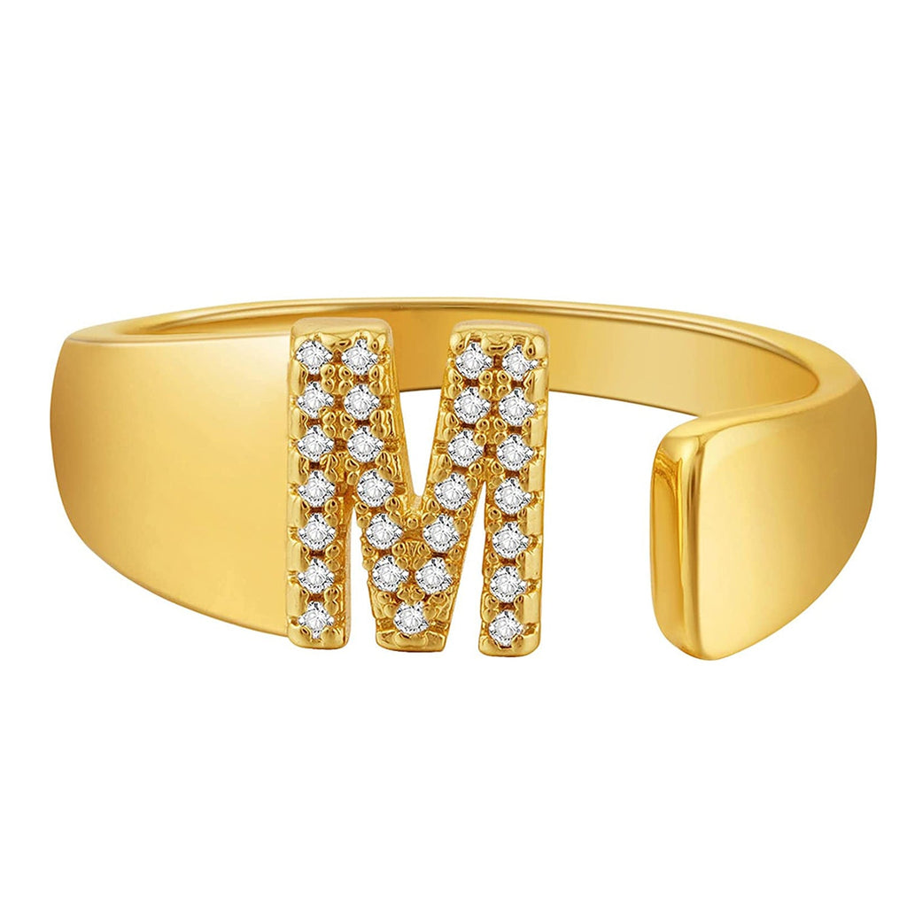 Initial Alphabets Letter CZ Gold Adjustable Band Ring Bulk