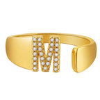 Initial Alphabets Letter CZ Gold Adjustable Band Ring Bulk
