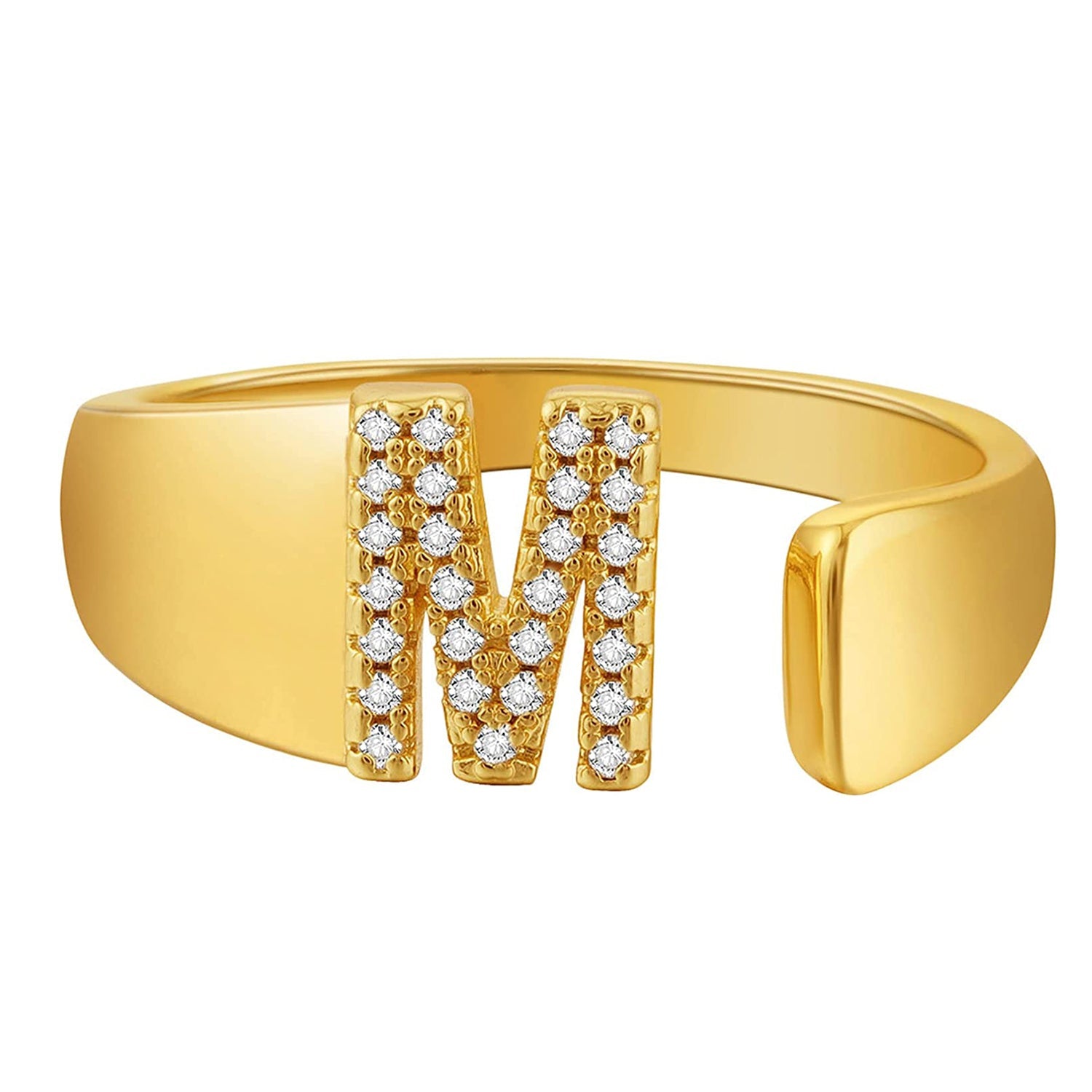 Initial Alphabets Letter CZ Gold Adjustable Band Ring Bulk