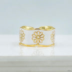 Copper Enamel Gold White Flower Adjustable Band Ring For Women Bulk