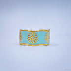 Copper Flower Enamel Blue Gold Free Size Adjustable Band Ring Bulk
