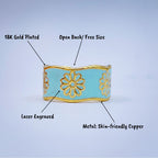 Copper Flower Enamel Blue Gold Free Size Adjustable Band Ring Bulk