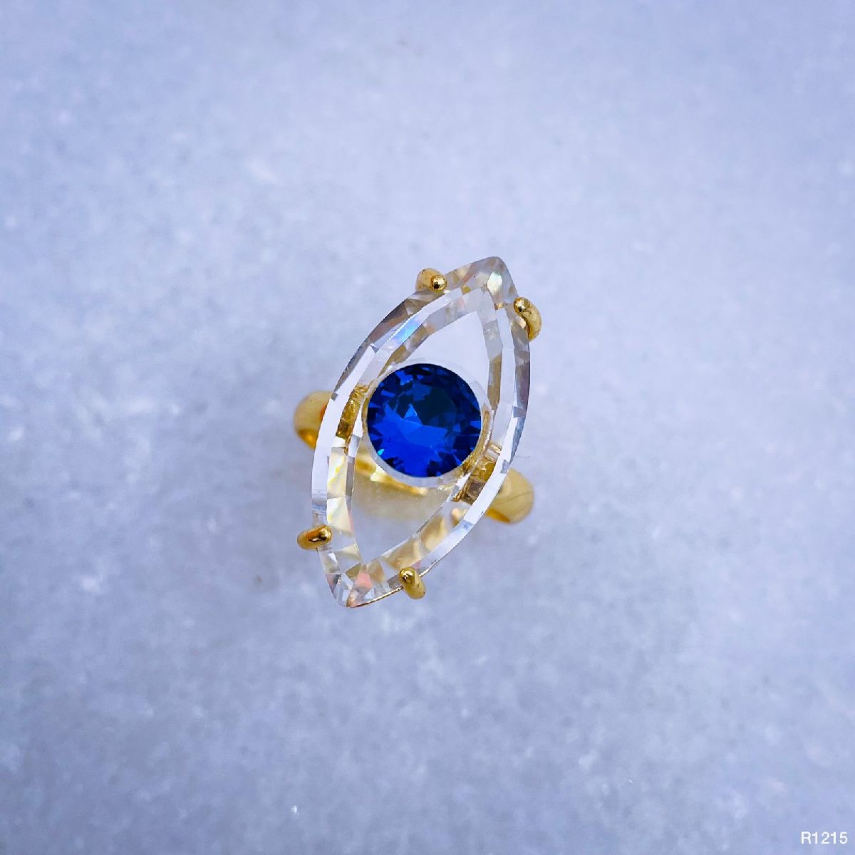 Copper Class Crystal Gold Blue Evil Eye Adjustable Ring For Women Main image
