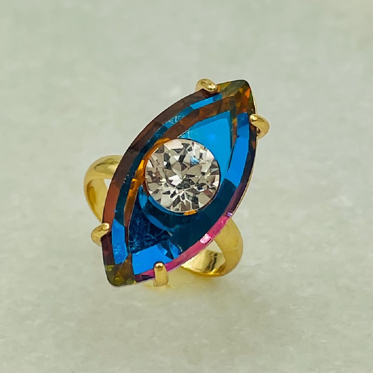 Copper Crystal Gold Multicolour Evil Eye Adjustable Ring Women Bulk Main image