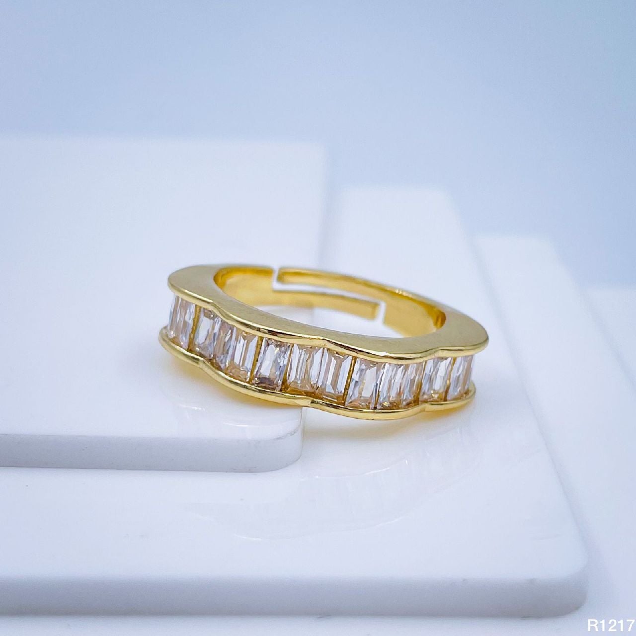 Copper Cubic Zirconia Crystal Gold Free Size Adjustable Ring Bulk