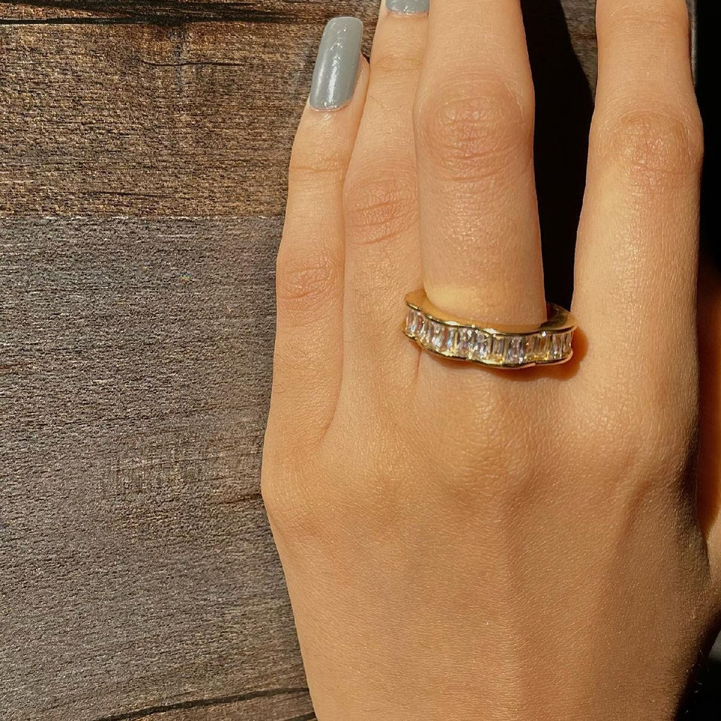 Copper Cubic Zirconia Crystal Gold Free Size Adjustable Ring Bulk