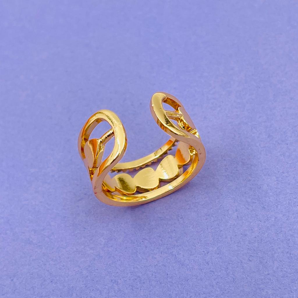 Heart Gold CZ White Enamel Copper Adjustable Band Ring Bulk