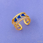 Heart Gold CZ White Enamel Copper Adjustable Band Ring Bulk