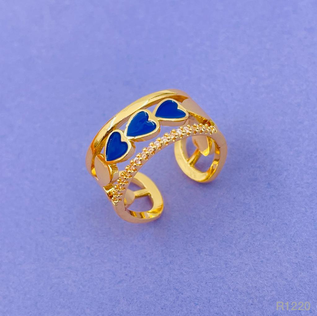 Heart Gold CZ White Enamel Copper Adjustable Band Ring Bulk