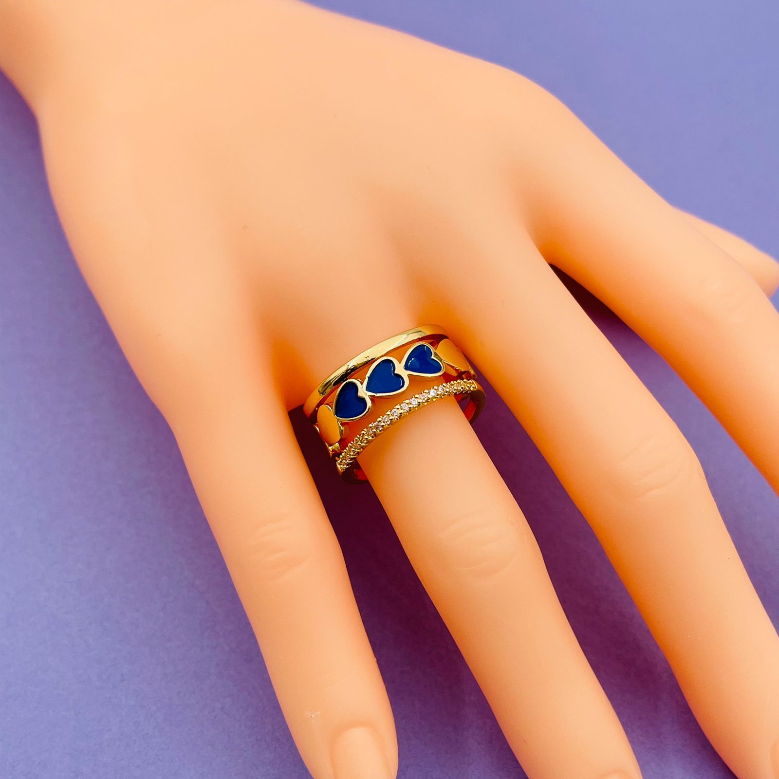 Heart Gold CZ White Enamel Copper Adjustable Band Ring Bulk