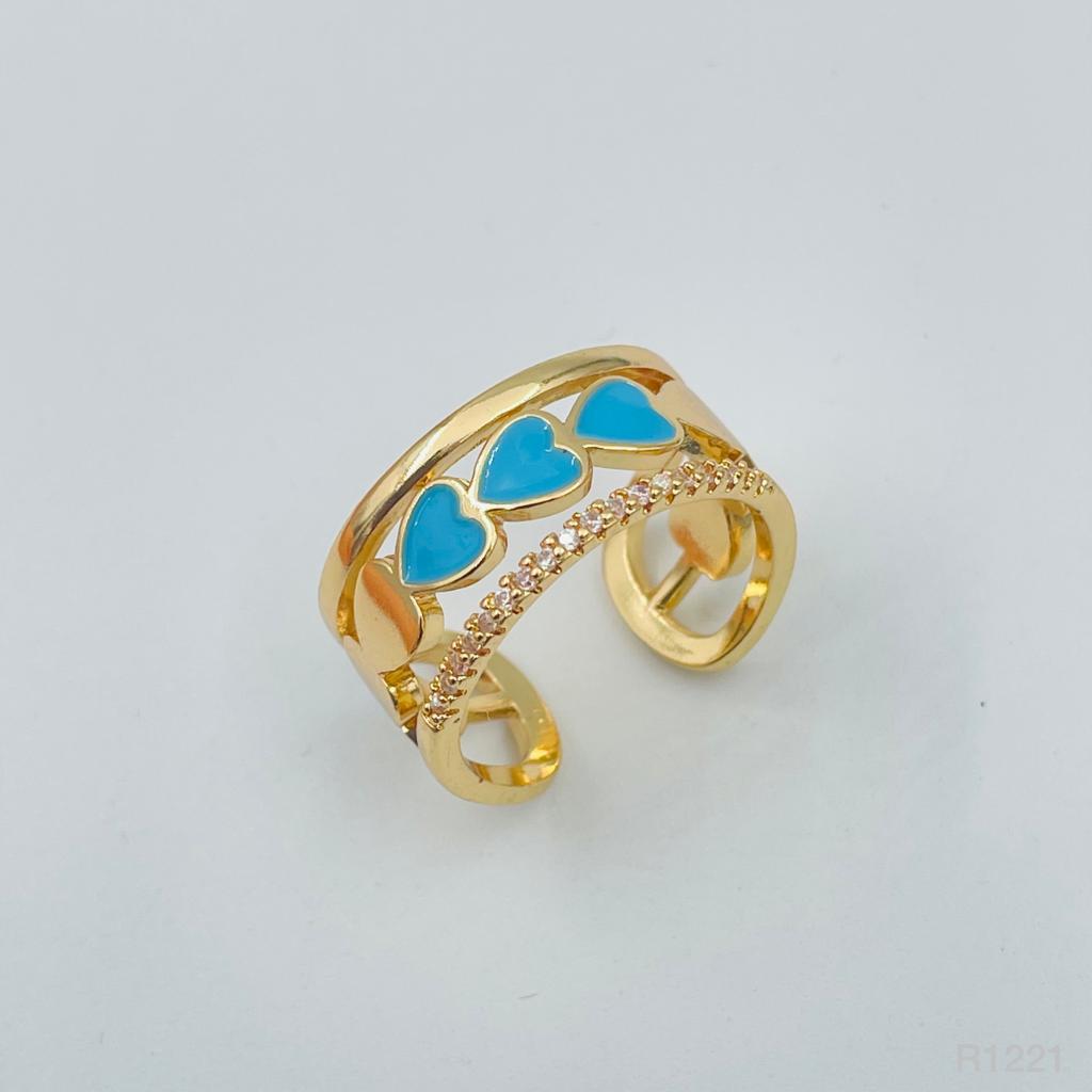 Heart Gold CZ White Enamel Copper Adjustable Band Ring Bulk
