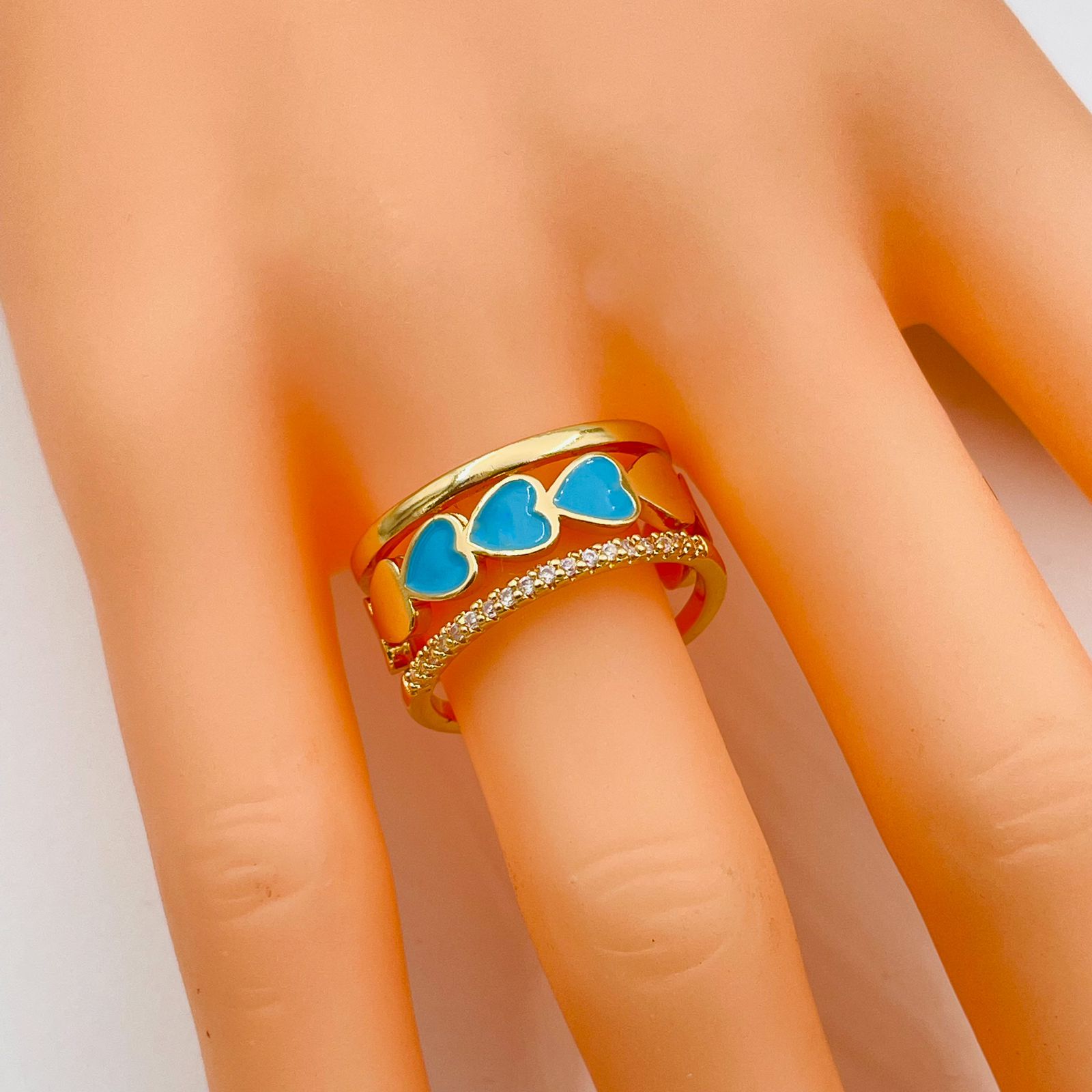 Heart Gold CZ White Enamel Copper Adjustable Band Ring Bulk