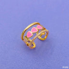 Heart Gold CZ White Enamel Copper Adjustable Band Ring Bulk