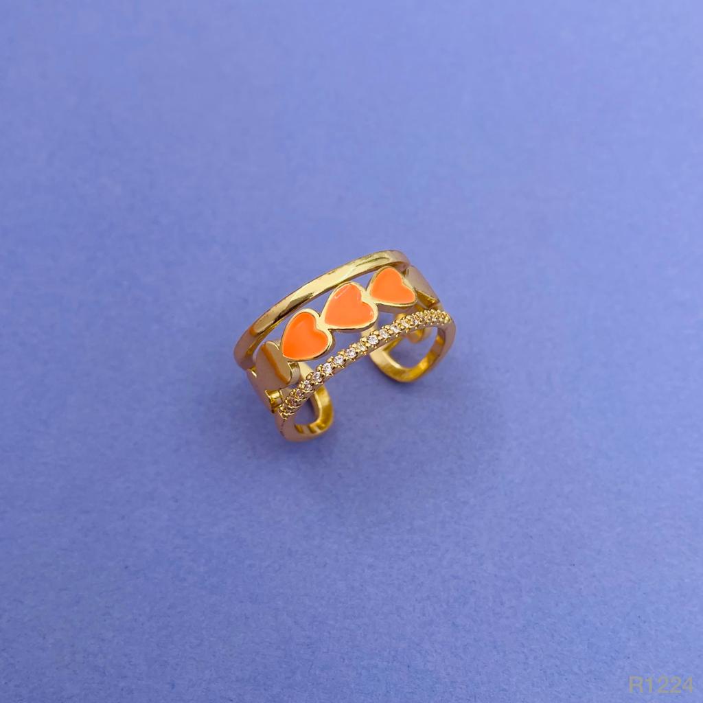 Heart Gold CZ White Enamel Copper Adjustable Band Ring Bulk