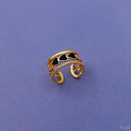 Heart Gold CZ White Enamel Copper Adjustable Band Ring Bulk