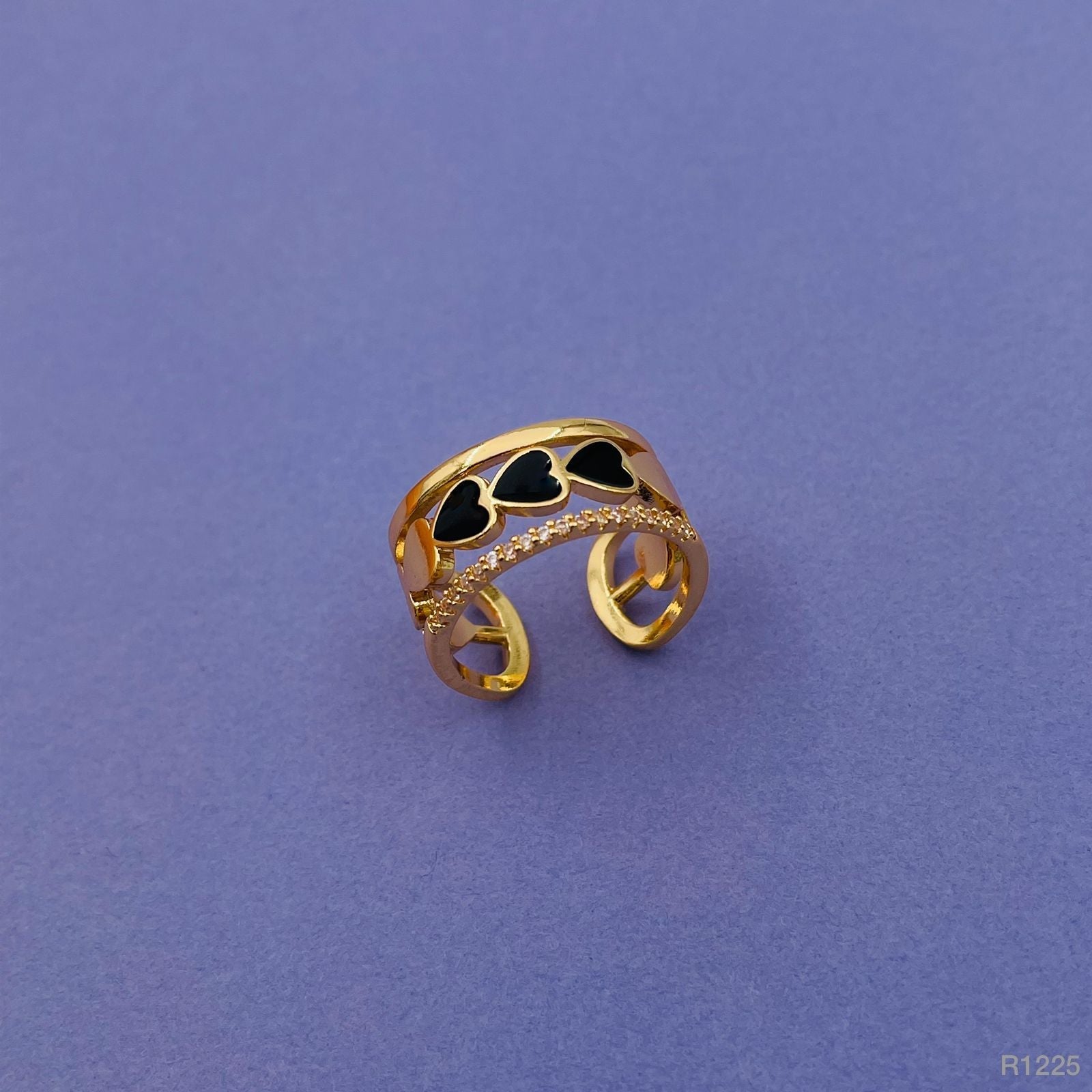 Heart Gold CZ White Enamel Copper Adjustable Band Ring Bulk