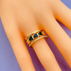 Heart Gold CZ White Enamel Copper Adjustable Band Ring Bulk