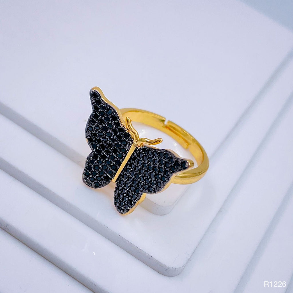 Black Butterfly Zircon Studded Gold Adjustable Ring For Women Bulk