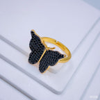 Black Butterfly Zircon Studded Gold Adjustable Ring For Women Bulk