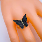 Black Butterfly Zircon Studded Gold Adjustable Ring For Women Bulk
