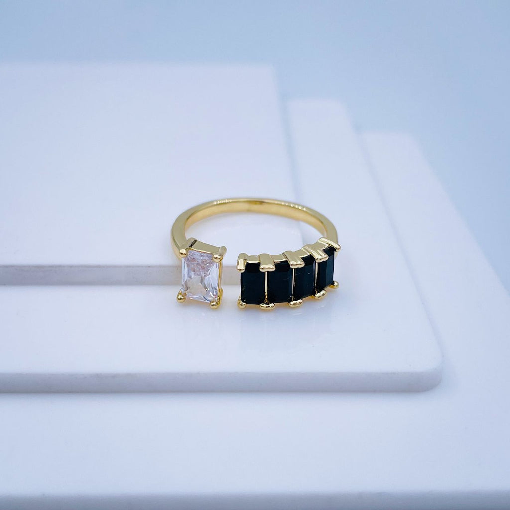 Gold CZ Crystal Black Copper Free Size Adjustable Band Ring Bulk