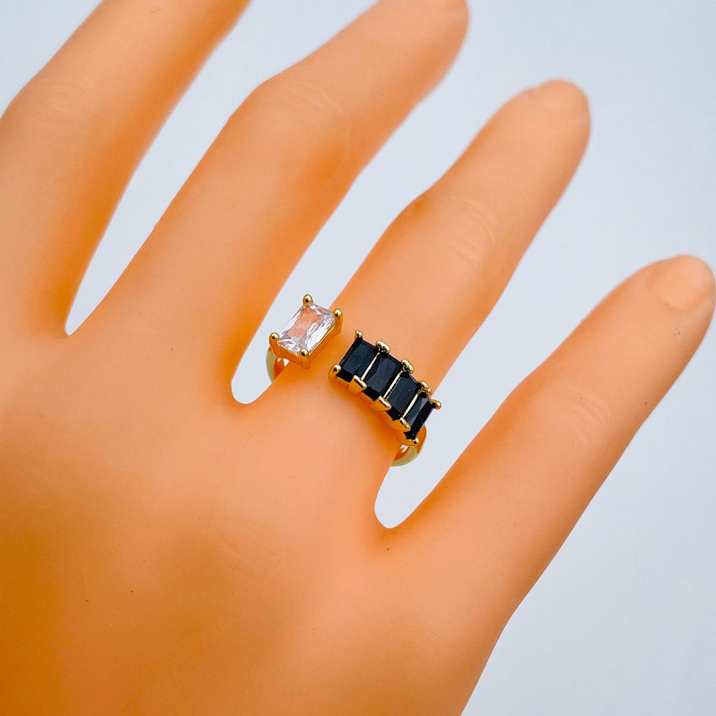 Gold CZ Crystal Black Copper Free Size Adjustable Band Ring Bulk
