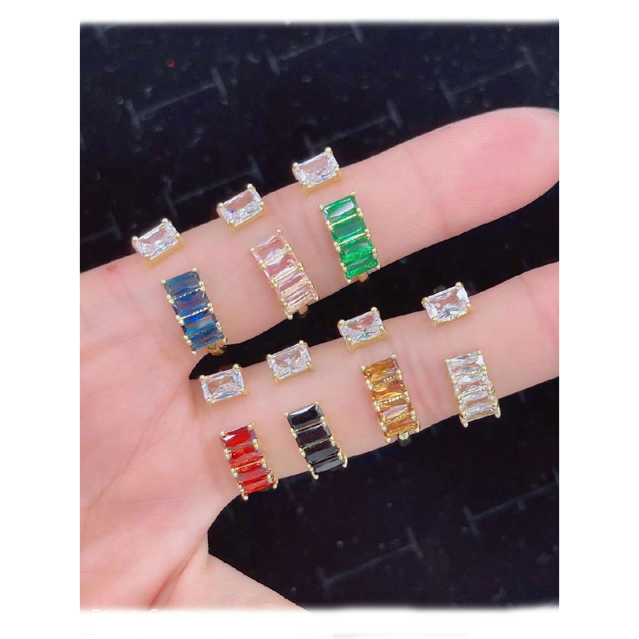 Gold CZ Crystal Blue Copper Free Size Adjustable Band Ring Bulk