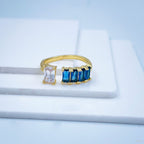 Gold CZ Crystal Blue Copper Free Size Adjustable Band Ring Bulk
