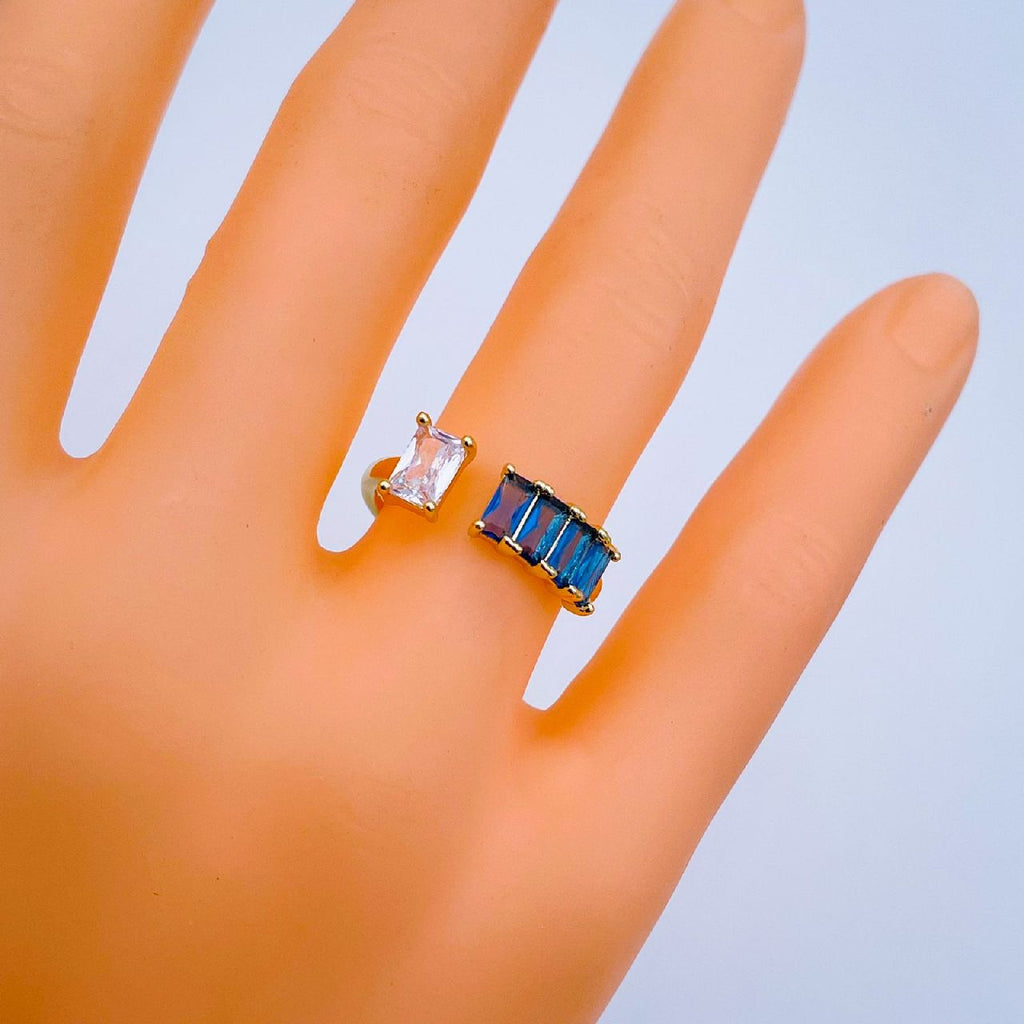 Gold CZ Crystal Blue Copper Free Size Adjustable Band Ring Bulk