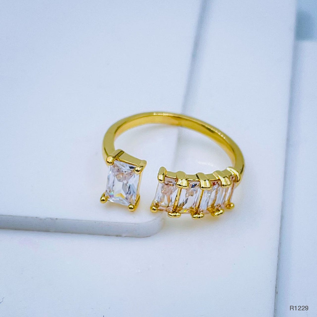 Gold CZ Crystal White Copper Free Size Adjustable Band Ring Bulk