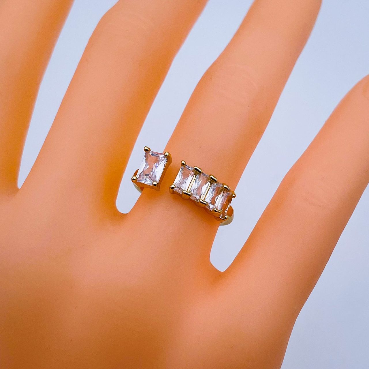 Gold CZ Crystal White Copper Free Size Adjustable Band Ring Bulk