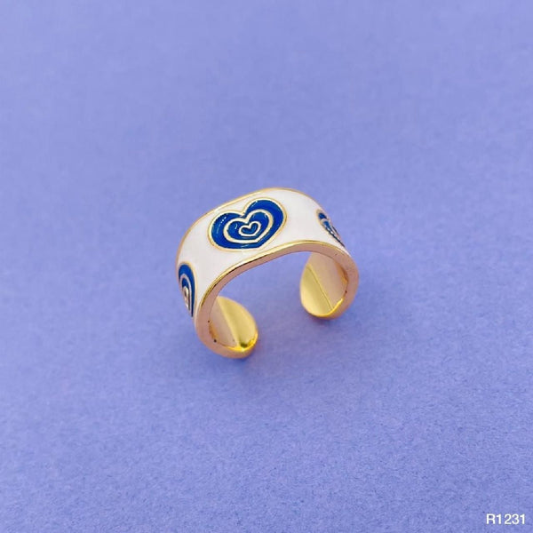 Gold Enamel Blue White Heart Evil Eye Copper Band Ring Bulk Main image