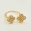 Gold CZ Clover Flower Copper Free Size Adjustable Band Ring Bulk