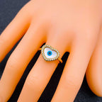 Copper Gold Mother Of Pearl Heart Adjustable Evil Eye Ring Bulk