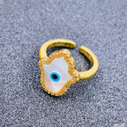 Copper Gold Mother Of Pearl Hamsa Adjustable Evil Eye Ring Bulk