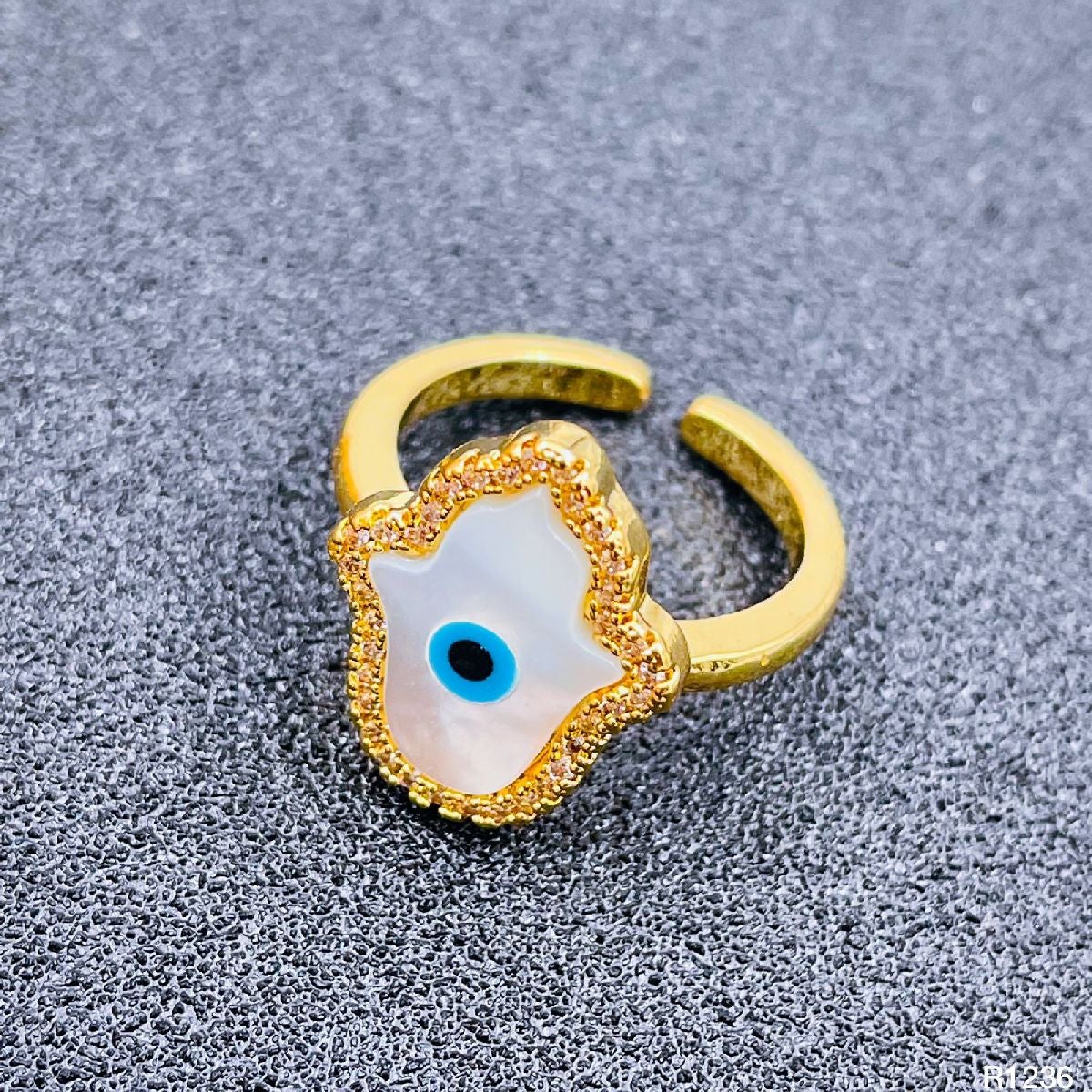 Copper Gold Mother Of Pearl Hamsa Adjustable Evil Eye Ring Bulk
