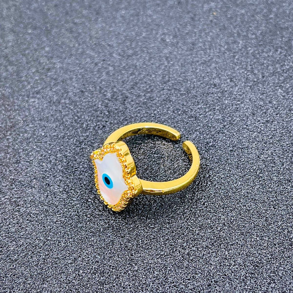 Copper Gold Mother Of Pearl Hamsa Adjustable Evil Eye Ring Bulk