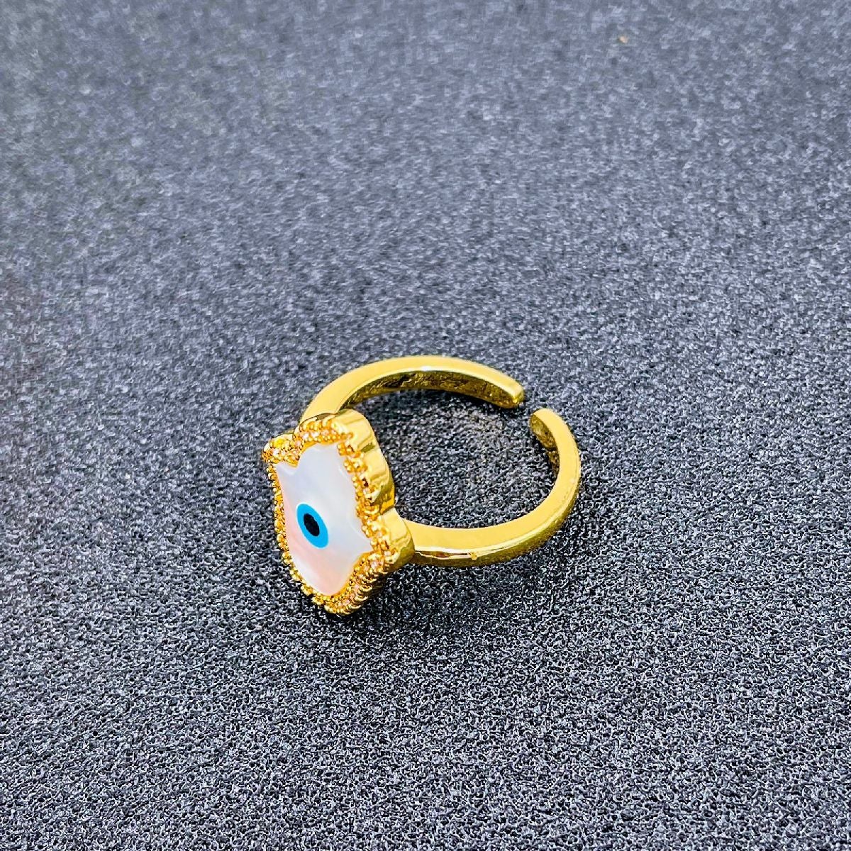 Copper Gold Mother Of Pearl Hamsa Adjustable Evil Eye Ring Bulk