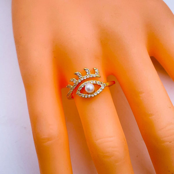 Eye Lash Copper Gold Pearl Free Size Adjustable Evil Eye Ring Bulk Secondary image