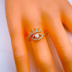 Eye Lash Copper Gold Pearl Free Size Adjustable Evil Eye Ring Bulk