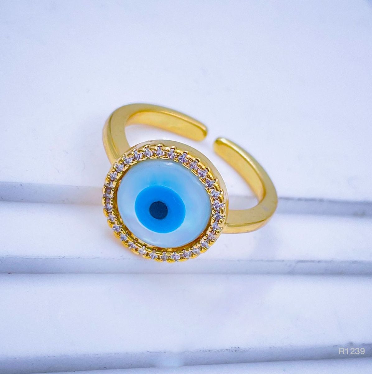 Copper Gold Mother Of Pearl Round Evil Eye Adjustable Ring Bulk Main image