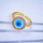 Copper Gold Mother Of Pearl Round Evil Eye Adjustable Ring Bulk