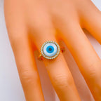 Copper Gold Mother Of Pearl Round Evil Eye Adjustable Ring Bulk