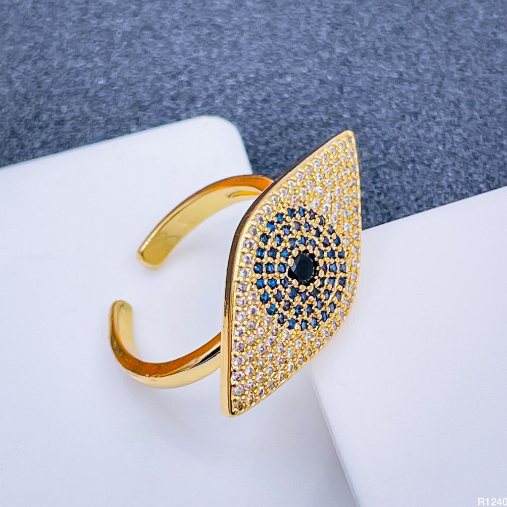 Copper Gold Crystal Statement Evil Eye Free Size Adjustable Ring Bulk