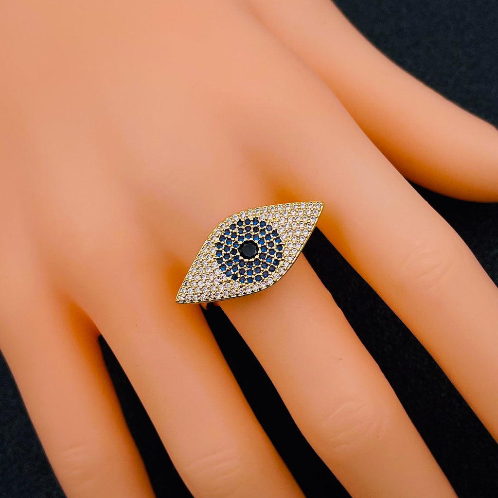 Copper Gold Crystal Statement Evil Eye Free Size Adjustable Ring Bulk